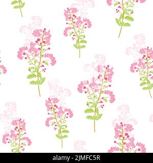 Elegant vector pink floral branches bouquets isolated on white seamless pattern background Stock Vector
