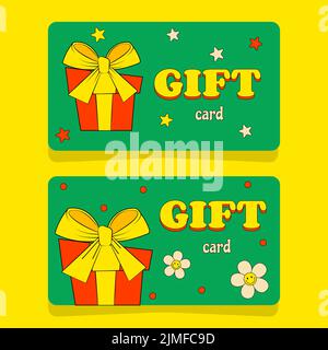 Set of Gift Cards in Retro Groove Style Bright Summer Design Stock Vector