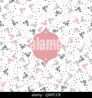 Vector tiny grey pink floral network on white  Frame seamless pattern background Stock Vector