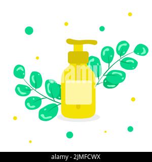 Organic Natural Herbal Cosmetics Liquid Soap Cosmetics Eco Friendly Product Skin Care Body and Face Skin Care Hair and Nails Stock Vector