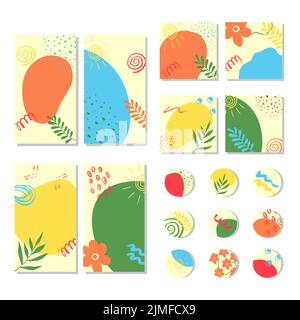 Set of Colorful Story Posts and Highlights for the design of Social Networks Promotion on the Internet Art Templates for Social Media Posts Mobile App Stock Vector