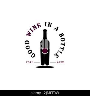 Simple Wine Bottle with Beautiful Glass for winery logo design inspiration Stock Vector
