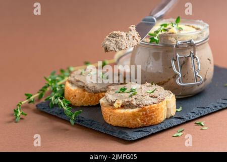 Toasts with homemade liver pate. Stock Photo