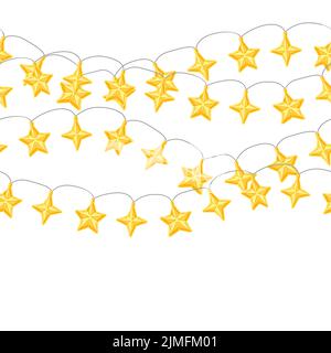 Seamless pattern with garland of star light bulbs. Merry Christmas and Happy New Year decoration. Holiday design. Stock Vector