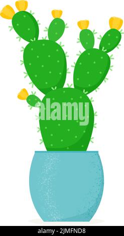 Flowering cactus in a flat style. Blossomed house succulent in pot. Vector illustration Stock Vector