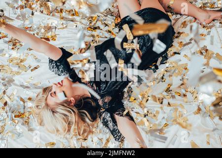 fashion model party leisure blonde confetti rain Stock Photo