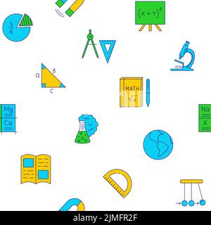 School seamless pattern in colored line style. Vector illustration. Stock Vector