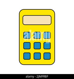 Yellow Calculator with Blue Buttons Isolated Element on White Background Stock Vector