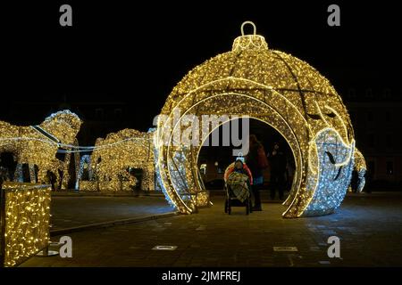 Illuminated Christmas decoration as attraction on the cathedral square in Magdeburg Stock Photo