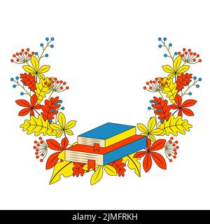 Wreath of Autumn Leaves with Books Stock Vector