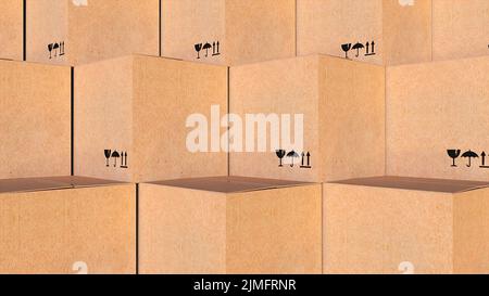 Rows cardboard boxes of parcels Stock Photo