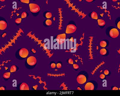 Scary face with glowing eyes seamless pattern. Evil scary eyes carved in a pumpkin. Halloween Jack O Lantern. Design for greeting card, banner and hol Stock Vector