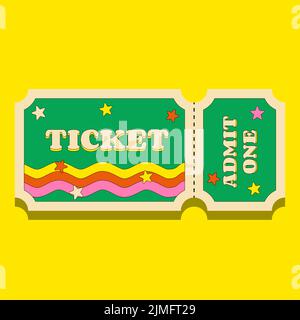 Colorful Entrance Ticket for One Person in a Retro Groove Style Stock Vector