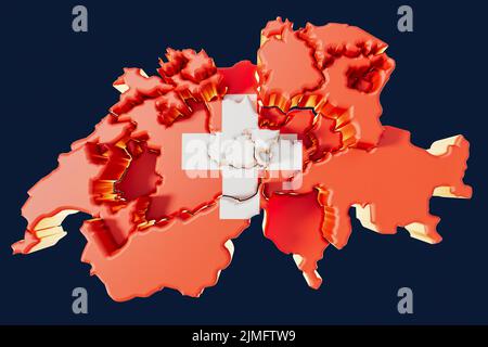 Switzerland Map With Offset Regions 3D Render Stock Photo