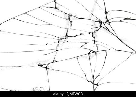 The effect of broken glass screen smartphone, cracked on a white background. Stock Photo