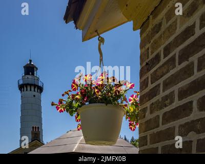 Cana Island Light Station built in 1869 on Cana Island on the shore of Lake Michigan in Door County Wisconsin USA Stock Photo