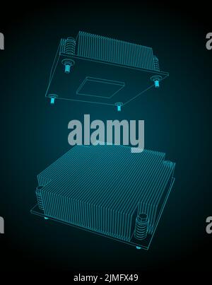 Stylized vector illustration of drawings of server CPU cooler Stock ...