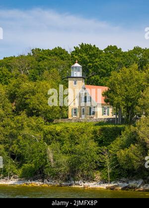 Eagle Bluff Lighthouse on the Wisconsin State Registar of Historic Places in Peninsula State Park on Lake Michigan in Door County Wisconsin USA Stock Photo