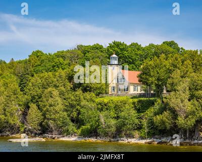 Eagle Bluff Lighthouse on the Wisconsin State Registar of Historic Places in Peninsula State Park on Lake Michigan in Door County Wisconsin USA Stock Photo