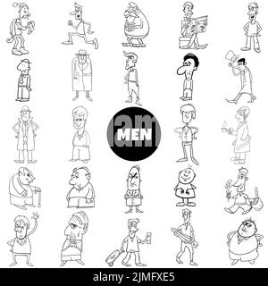 Black and white cartoon man characters big collection Stock Photo