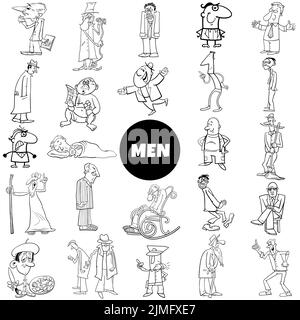 Black and white cartoon men comic characters big collection Stock Photo