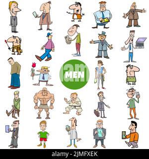 Funny cartoon men characters big collection Stock Photo