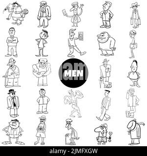 Black and white cartoon man characters big set Stock Photo