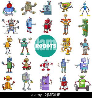 Cartoon robots and androids characters big set Stock Photo