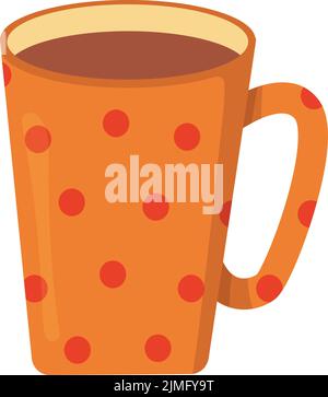 Cup or mug of tea. Ceramic cute mug with coffe bean print. Stock vector illustration isolated on white background in flat cartoon style. Stock Vector