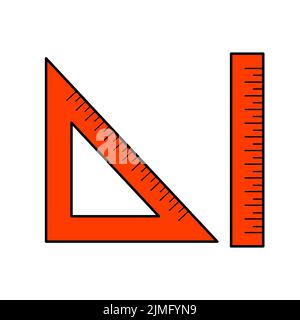 School Ruler and Ttriangle for Measuring Length Isolated Elements on White Background Stock Vector