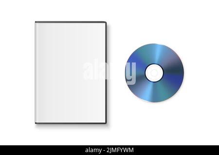 Vector 3d Realistic Blue CD, DVD with Plastic Case Isolated on White. CD Box, Packaging Design Template for Mockup. Compact Disk and Packaging Icon Stock Vector