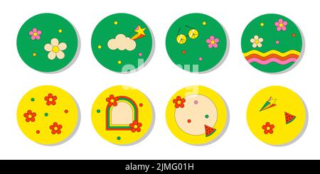 Set of Retro Psychedelic Groove Highlights Stock Vector