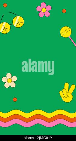 Trendy Groovy Story Art Template for Social Media Post Banner Design and Web Internet ads Retro Background Stock Vector