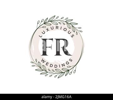FR Initials letter Wedding monogram logos template, hand drawn modern minimalistic and floral templates for Invitation cards, Save the Date, elegant Stock Vector