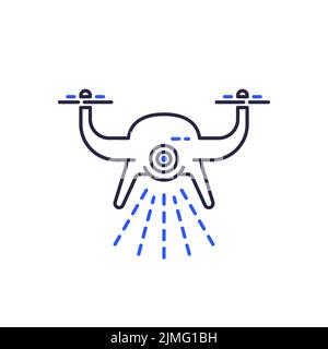Drone searching, scanning area line icon Stock Vector