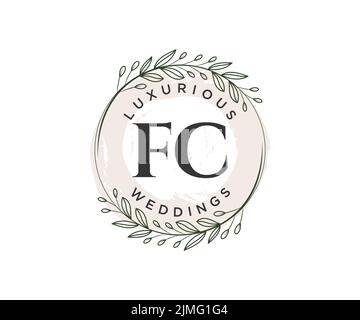 FC Initials letter Wedding monogram logos template, hand drawn modern minimalistic and floral templates for Invitation cards, Save the Date, elegant Stock Vector