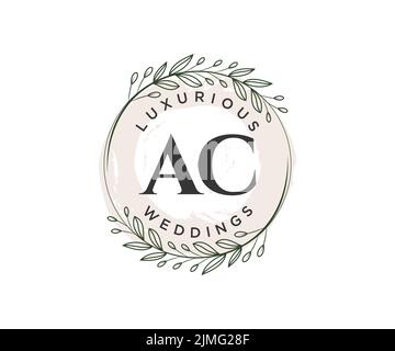 AC Initials letter Wedding monogram logos template, hand drawn modern minimalistic and floral templates for Invitation cards, Save the Date, elegant Stock Vector