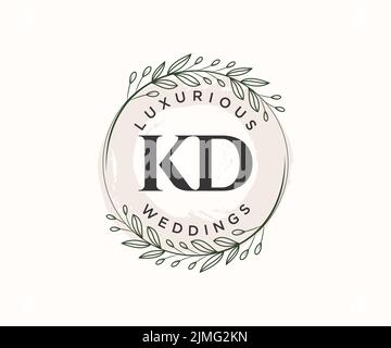 KD Initials letter Wedding monogram logos template, hand drawn modern minimalistic and floral templates for Invitation cards, Save the Date, elegant Stock Vector