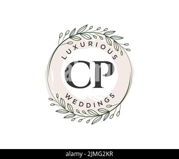 CP Initials letter Wedding monogram logos template, hand drawn modern minimalistic and floral templates for Invitation cards, Save the Date, elegant Stock Vector