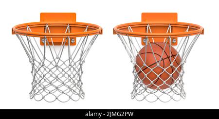 Baketball hoop and ball isolated on white. 3d illustration Stock Photo