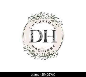 DH Initials letter Wedding monogram logos template, hand drawn modern minimalistic and floral templates for Invitation cards, Save the Date, elegant Stock Vector