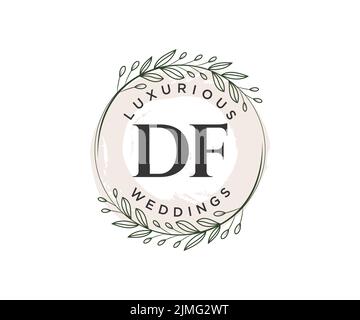 DF Initials letter Wedding monogram logos template, hand drawn modern minimalistic and floral templates for Invitation cards, Save the Date, elegant Stock Vector