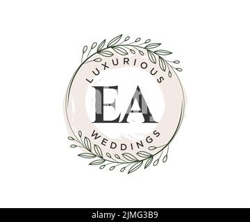 EA Initials letter Wedding monogram logos template, hand drawn modern minimalistic and floral templates for Invitation cards, Save the Date, elegant Stock Vector