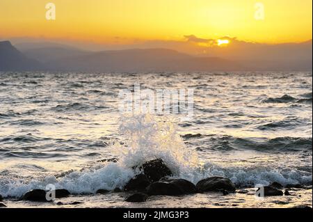 Lake Kinneret on the Sunset Stock Photo
