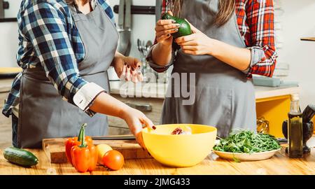 woman making salad healthy dieting fresh veggies Stock Photo