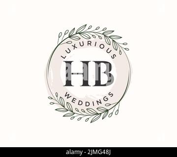 HB Initials letter Wedding monogram logos template, hand drawn modern minimalistic and floral templates for Invitation cards, Save the Date, elegant Stock Vector