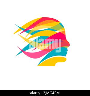 Mind icon, brain logo, digital face symbol. Profile with ribbons, creative concept, innovation logo. Vector illustration Stock Vector