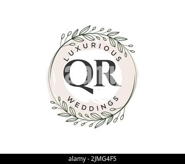 QR Initials letter Wedding monogram logos template, hand drawn modern minimalistic and floral templates for Invitation cards, Save the Date, elegant Stock Vector