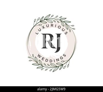 RJ Initials letter Wedding monogram logos template, hand drawn modern minimalistic and floral templates for Invitation cards, Save the Date, elegant Stock Vector