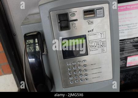 A pubic telephone operated by BT Group (formerly British Telecom) in 2022. Stock Photo